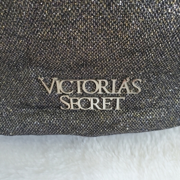 Victoria\'s Secret VS Bucket Backpack Black Silver Glitter Drawstring Tote Bag